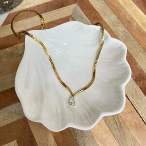 Vintage - Goldtone Teardrop Diamond  Crystal Necklace